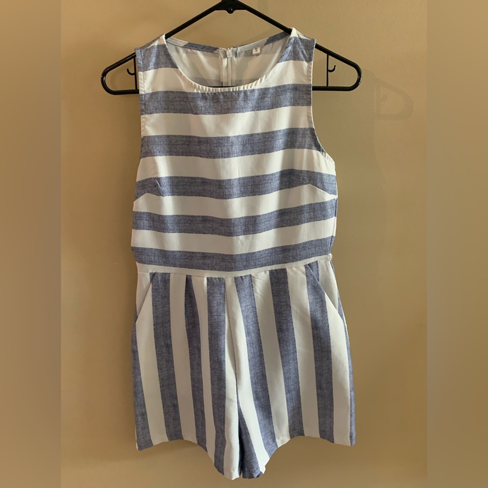 Blue striped romper!